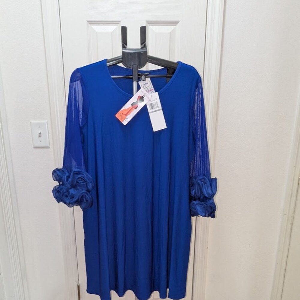 Nina Leonard NWT Royal Blue Cocktail Dress Ruffle Sleeve Plus 1X